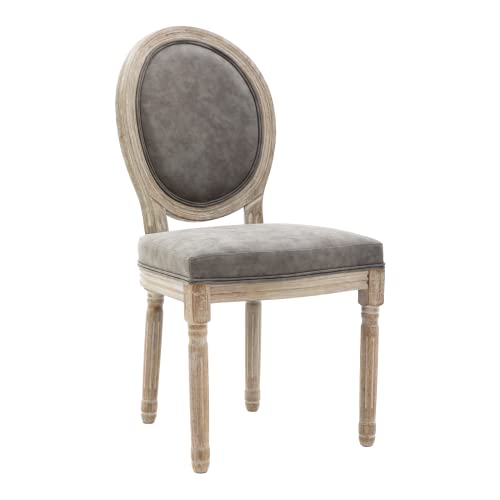 Janoray Farmhouse Dining Chairs Set Of 4 With Wooden Round Leather Upholstered Back And Seat For Dining Room Kitchen- Grey #TOP6