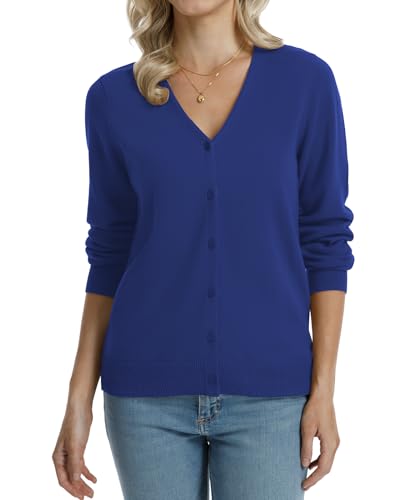 Image of QUALFORT Women's 100% Cotton Lightweight Cardigans Long Sleeve Knitted Button Down Sweater