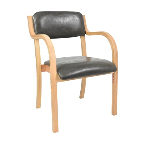 kaitou ダイニングチェア 介護椅子 肘付き 高さ3段階 レザー 肘掛け 介護 椅子 木製 スタッキング 角丸 (ダークグレー)