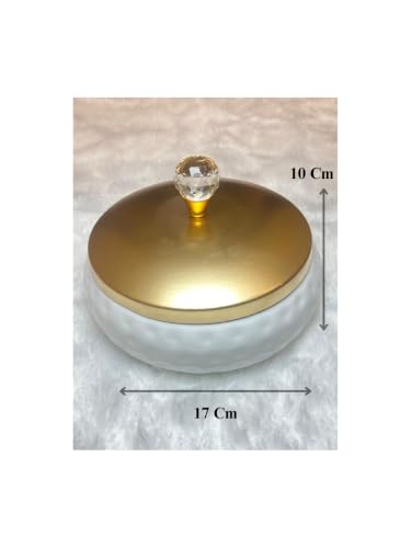 Image of Non Airtight 7 inch Hammered White plated Metal bowl with crystal Lid - Return Gift