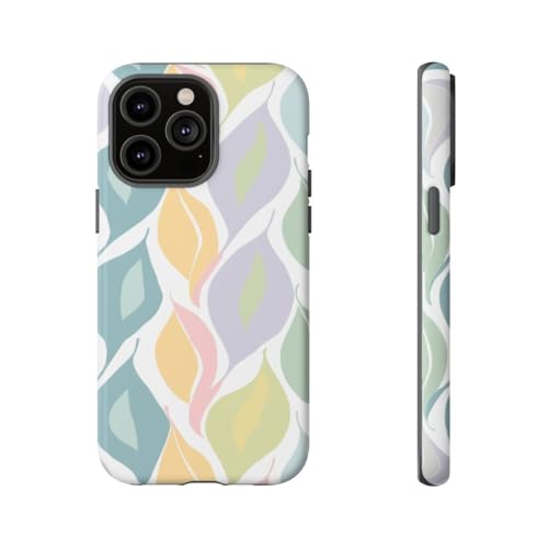 Coque rigide mate iPhone 14 Pro Max bleue à motif feuille pastel