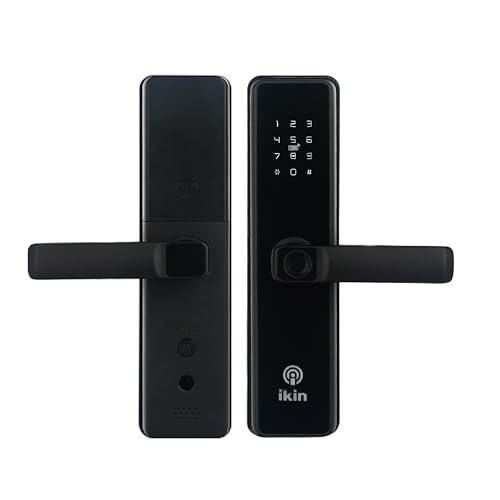 Image of IKIN Smart Door Lock | Digital Lock for Safer Homes | 6- Way Unlocking | Fingerprint | Mobile App | RFID Access | OTP Access | Pincode | Mechanical Key | Wooden Doors (Max SE + WiFi Gateway, Black)
