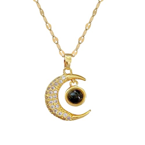 KDFIYSCV Luna Nueva romántica Te quiero 100 idiomas Collar de cobre Joyería Decoración Cadena Día de San Valentín