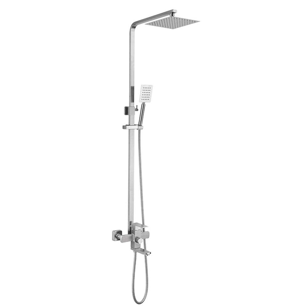 QUSYZD 304 Stainless Steel Brushed Shower Kits with Overhead Shower, Square Rain Shower Head Multi-Function with Sprayer Shower Mixer Set,