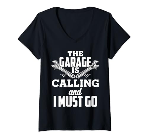 The Garage Is Calling Funny Auto Car Mechanic Dad Mens Camiseta Cuello V