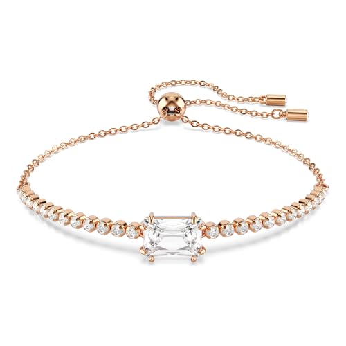 Bracelet Tennis Swarovski Matrix ajustable en cristal blanc et métal plaqué or rose pour femme