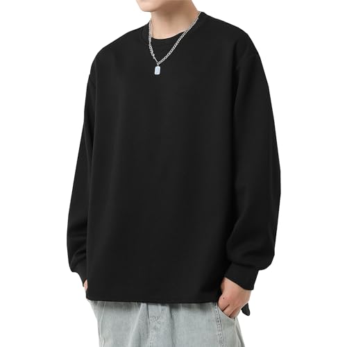 [Easykode] ロングtシャツ メンズ 秋服 ワッフル 長袖tシャツ かっこいい 服 大きいサイズ トップス ドライ カットソー ファッション 無地 ろんてぃー 速乾 プルオーバー オシャレ ロンt 秋 冬 春 black 3XL