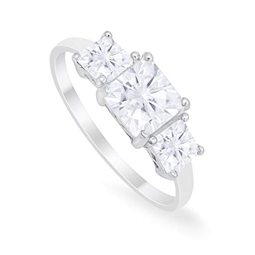 Blue Apple Co. 3 Stone Wedding Engagement Ring Princess Cut Square Simulated CZ 925 Sterling Silver Choose Color2
