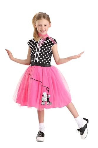 Disfraz niña años 50 con falda rosa y accesorios miniatura 2