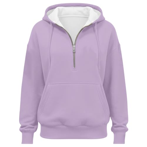 HswsEJ Womens Quarter Zip Pullover Comfort Oversized Fleece Hoodie - image 4