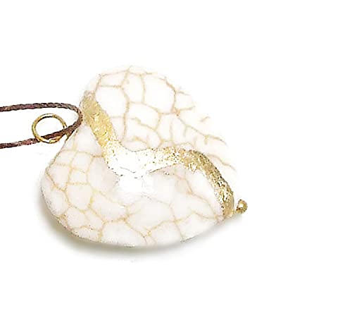 Large 1  White Howlite Broken Heart Mended with 23k Gold, Kintsugi Cord Necklace