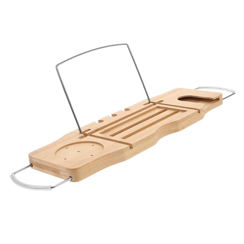 Cabilock Bathtub Bath Tray Bamboo Metal Expandable Design Anti-Slip Phone Holder for Comfortable Bathing