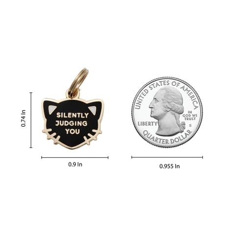 Two Tails Pet Company Personalized 'Silently Judging You' Cat Pet ID Tag & Collar Charm - Custom Engraved Dog Tags for Pets - Luxury Brass, Gold Plating