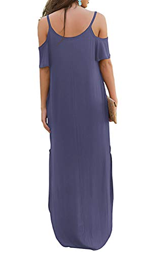 GRECERELLE Women's Summer Strapless Strap Cold Shoulder Casual Loose Dress Cover Up Long Cami Split Maxi Dresses with Pocket Purple Gray-Medium
