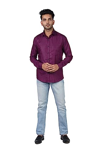 Image of HARPITA Men's Solid Regular Fit Cotton Casual Shirt with Spread Collar & Full Sleeves