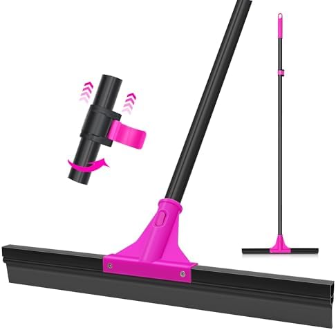 TidyBliss Floor Squeegee Heavy Duty, 18 inches Large Rubber Foam Water Scraper Broom Epoxy Wiper Mop with 58.3 inches Long Handle for Cleaning Concrete Pool Rug Garage Deck Shower Window Outdoor