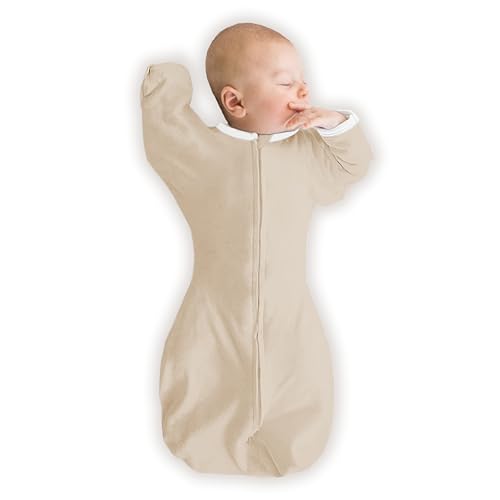 Image of SwaddleDesigns Organic Transitional Swaddle Sack, Arms Up Half-Length Sleeves & Mitten Cuffs, Most Gradual Transition Swaddle