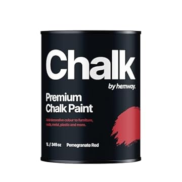 Hemway Pomegranate Red Chalk Paint 1L Matt Shabby Chic Interior Furniture, Walls, Wood, Wardrobes, Doors, Tables, Chairs, Quick Dry Smooth Chalky Finish (10 Reds & 118 Colours Available)