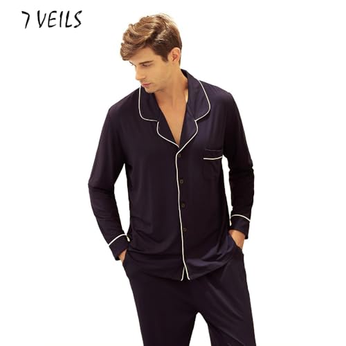 7 VEILS Men's Pajama Set Viscose Made from Bamboo Modal Sleepwear Button-Down Long Sleeve Pj Set4