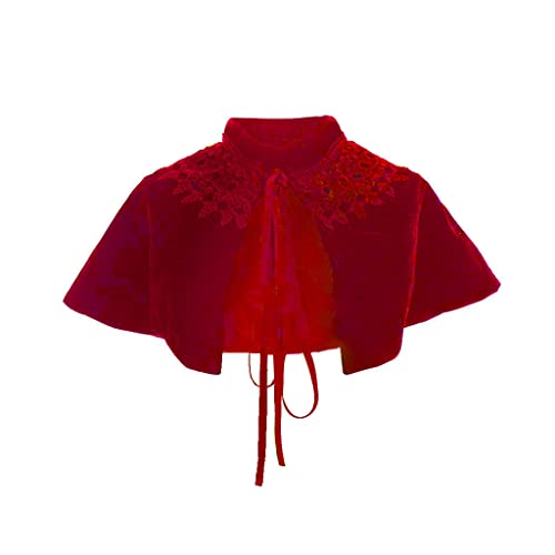 Velvet Cape Short Lace Shawl Lolita Cloak for Women Red