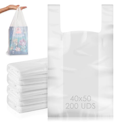 MARCPRINT Bolsas Plastico Asa Camiseta ECONOMICAS | Bolsas De Plastico Con Asas 200 unidades | Medidas 40x50 cm