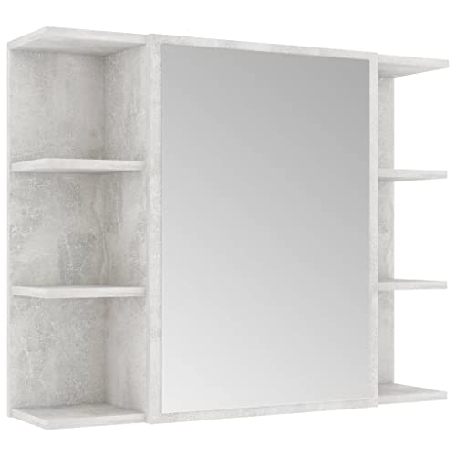 vidaXL Armoire à Miroir de Salle de Bain Armoire de Rangement Murale à Miroir Meuble de Rangement Intérieur Gris Béton 80x20,5x64 cm Aggloméré