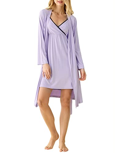 Image of Latuza Women's Viscose Nursing Nightgown and Robe Set
