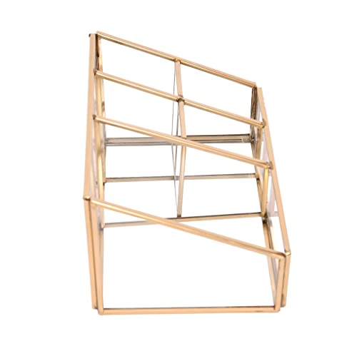Image of Glass Makeup Organizer with Gold Metal Frame - Cosmetic Storage Holder for Lipstick, Perfume & Makeup Brushes - Vanity Organizer for Dressing Table - Multi-Compartment Beauty Storage