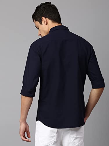 Image of Dennis Lingo Men's Navy Slim Fit Cotton Casual Shirt