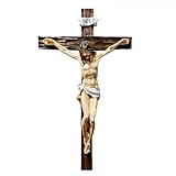 Crucifijo católico, cruz de pared, cruz de madera, cuadro de pared de Jesucristo, decoración del hogar, regalo religioso, escultura renacentista, decoración del hogar u oficina, en caja de regalo