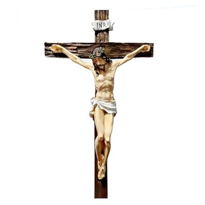 Crucifijo católico, cruz de pared, cruz de madera, cuadro de pared de Jesucristo, decoración del hogar, regalo religioso, escultura renacentista, decoración del hogar u oficina, en caja de regalo | Ya disponible en tu tienda friki favorita! En mundofriki.es!