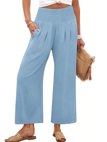 Image of ANRABESS Womens Wide Leg Palazzo Pants with Pockets | Lightweight Breathable High Waisted Pants, Beach Vacation Flowy, Lounge & Casual Summer Trousers
