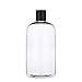 Baire Bottles 8 oz Empty Refillable Plastic Bottles with Squeeze Top, Hand-Press Lids - Hand Soap, Shower, Lotion, Homeopathy, Travel, 6 Pack PET, BPA Free USA (Clear with Black Disc, Damask Labels)