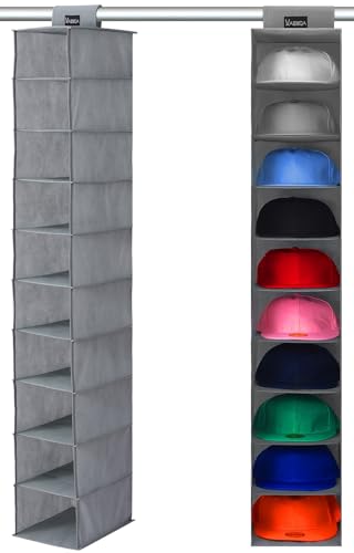 VAESIDA 10 Shelf Hat Rack Hanging Closet/Organizer for Storage - Best Baseball Cap Holder, Gray