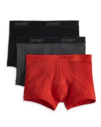 2(X)IST mens Essential Cotton No Show Trunk 3-pack Underwear, Black/Charcoal Heather/Poppy Red, X-Large US