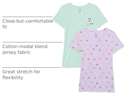 Image of Amazon Essentials Disney | Marvel | Star Wars | Princess Women's Classic-Fit Short-Sleeve V-Neck T-Shirt, Multipacks
