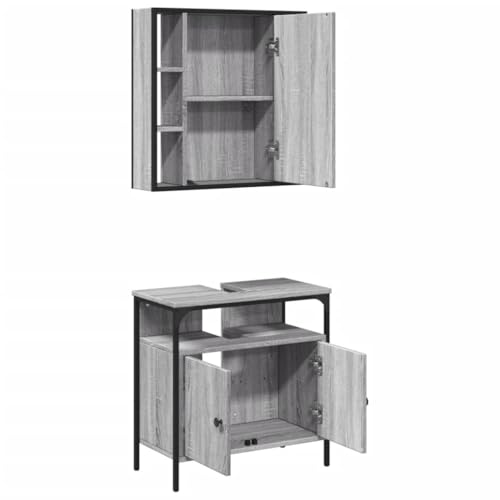 Muebles de baño Sonoma gris con armario espejo y mueble bajo lavabo 5