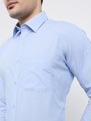 Image of Raymond Men Slim Fit Fil-A-Fil Pattern Pure Cotton Semi Cutaway Collar Full Sleeve Formal Shirt