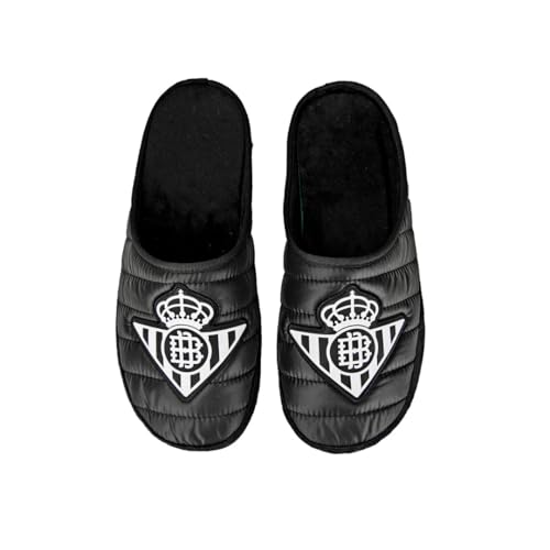 MARPEN SLIPPERS, Zapatillas de Casa de Invierno Oficiales del Real Betis de Fútbol Acolchadas para Hombre o Mujer, Abiertas Negras, Talla 36 EU (CFA3BE-36)
