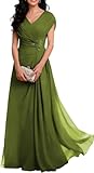 Vestido largo plisado de gasa con cuello en V para mujer, para invitada de boda, verde oliva, 48