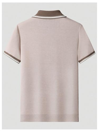 Men's Short Sleeve Golf Sweater Striped Half Button Business Casual Knit Tops2