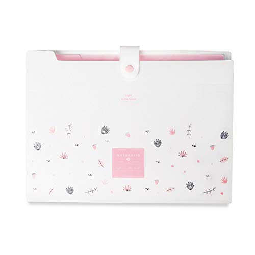 WS Mate Floral Expanding File Folder with 8 lables, Accordion Document Folder Organizer for School and Office, 9.6 x 12.8" (Pink)