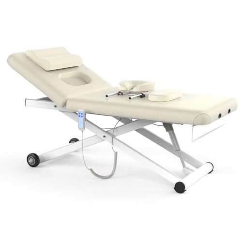 Image of Dolonm Electric Massage Table, Heavy Duty Electric Lift and Electric Backrest 2 Motor Adjustable for Treatment /Medical Spa /Facial Bed /Beauty Bed /Massage Beds and More - 31.2 Wide x 75 Long, White