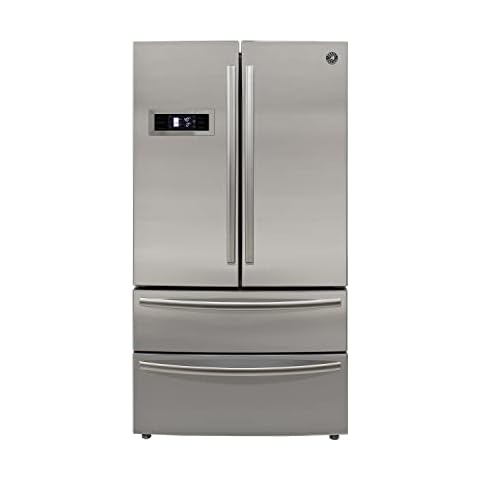 BRAMA French Door Refrigerator with Ice Maker and Dual Drawer Bottom Freezer, 20.7 Cu.Ft. Capacity with Adjustable Shelves Counter Depth Stainless Steel Exterior, 36-Inch, Metallic Cover
