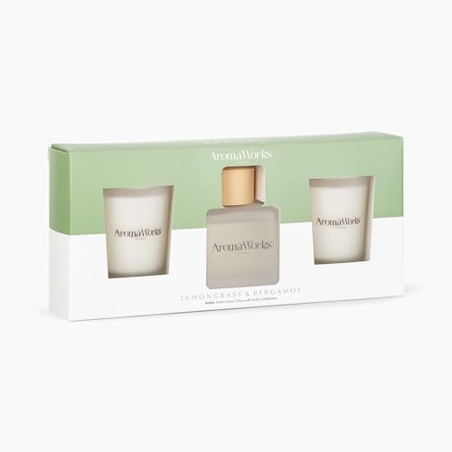 Image of AromaWorks Lemongrass & Bergamot Luxury Gift Set, Soy Wax Candle and Reed Diffuser with Pure Essential Oils, Fresh Citrus Fragrance