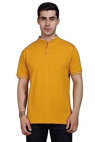 Image of Dennis Lingo Men's Cotton Solid Stand Collar Regular Fit T-Shirt