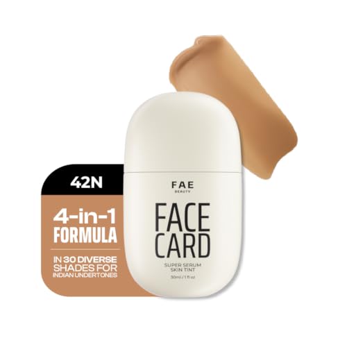 Image of FAE Beauty Face Card 4-in-1 Super Serum Skin Tint | Hydrates, Primes, Provides Coverage & Protects with SPF | Lightweight, Dewy Finish | 30 Shades for Indian Skin Tones | Shade - 42N - Neutral