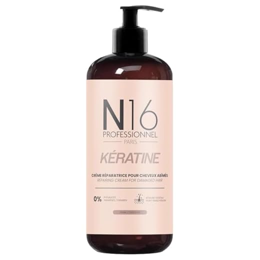Crema reparadora de queratina orgánica N16 Professionnel – Cuidado reparador – COSMOS Organic ECOCERT certificado – Sin sulfatos ni parabenos – Marca francesa – 350 ml
