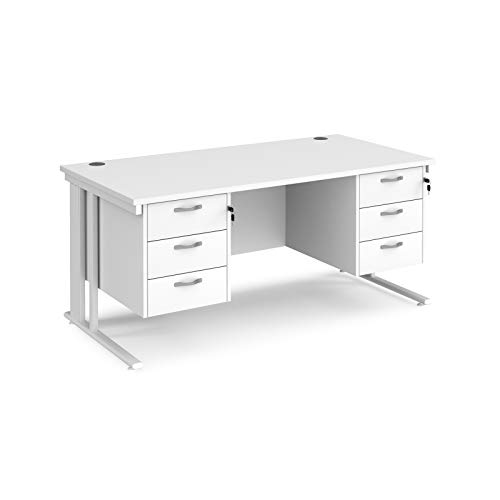 Image of Mr Office Maestro 25 straight desk 800mm deep with two and 3 drawer pedestals - white cable managed leg, 1600, White