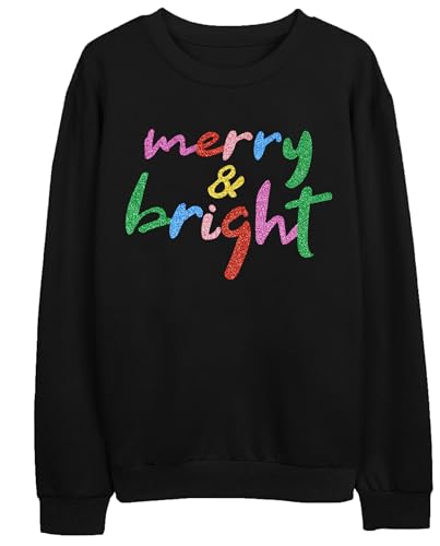 Image of Christmas Sweatshirt Women Merry and Bright Christmas T-Shirt Funny Xmas Lights Blouse Tops Holiday Shirts